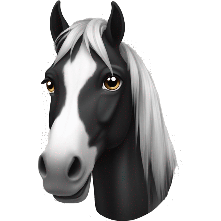 black and white horse with black mane and tail emoji