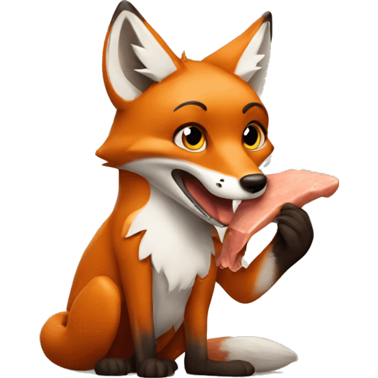 Fox holding chicken leg in mouth emoji