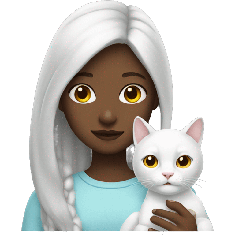 Girl with white cat emoji