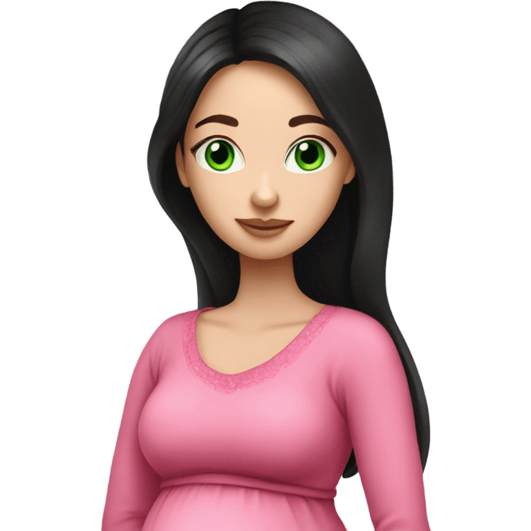 Beautiful Russian girl with green eyes and very long black hair pink clothes pregnant emoji