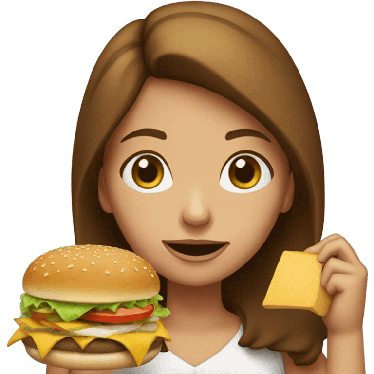 Brown haired Girl eating cheeseburger emoji