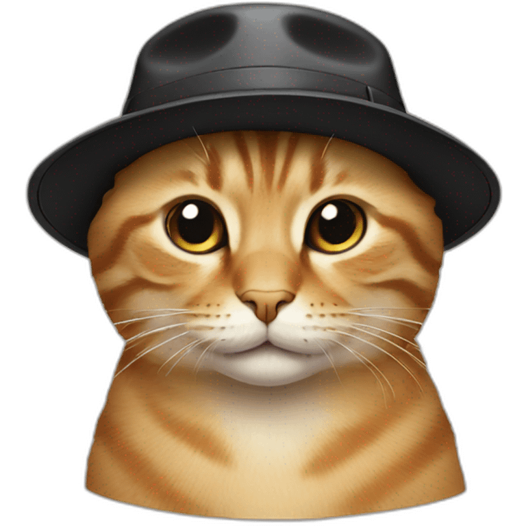 cat with a black bucket hat with a smily face on it emoji