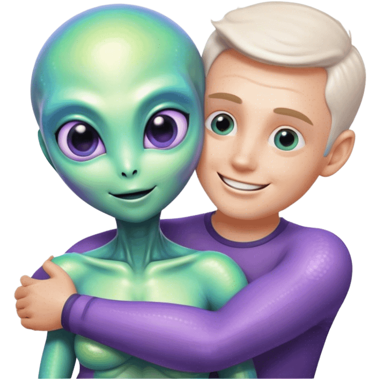 alien woman hugs white man emoji