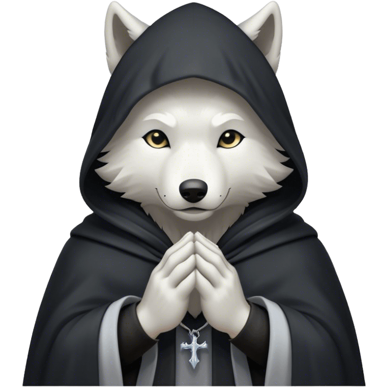 white wolf praying with black hooded cloak emoji