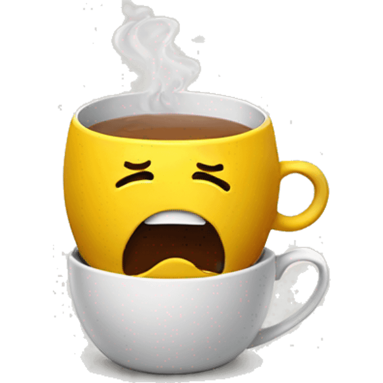 A stressed emoji siting in a cup of tea with lot of stress very tired, show a mess on his head representing stress  emoji