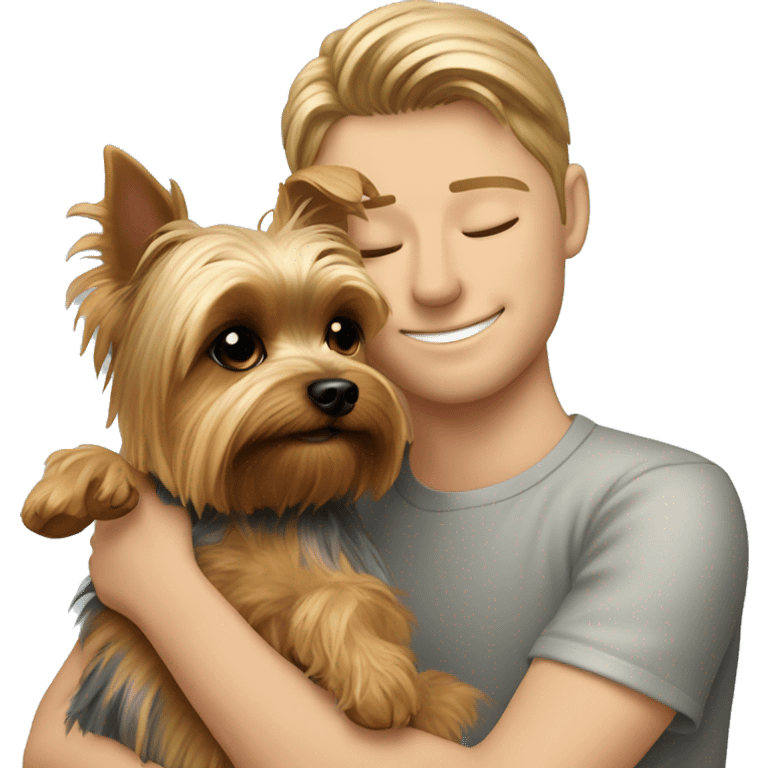 Yorkie cuddling with person emoji