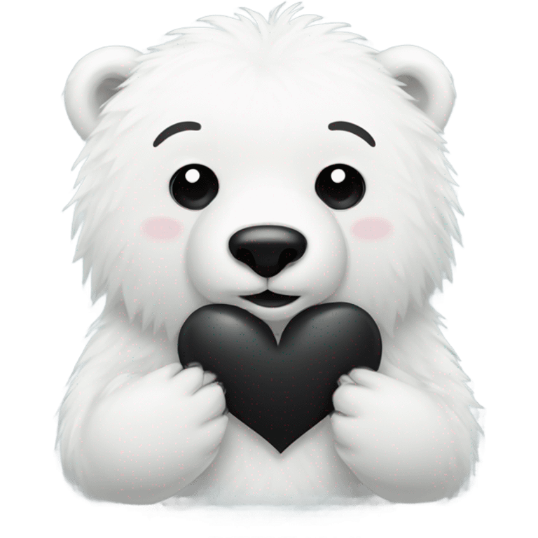 fluffy polar bear holding a black heart emoji