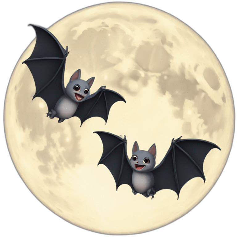 2 flying baby bats with a full moon behind them emoji