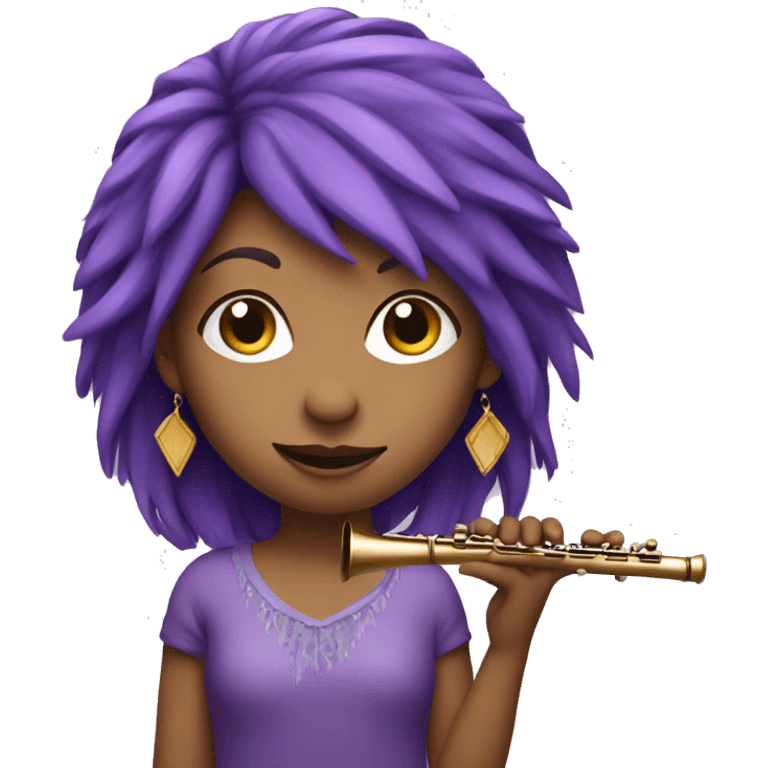 Girl with purple hair holding a flute with a feather in her purple hair emoji