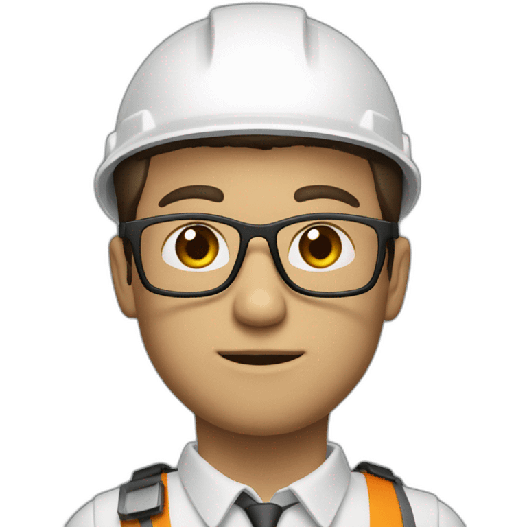 Engineer, white hard hat, fair skintone, bad haircut, glasses emoji