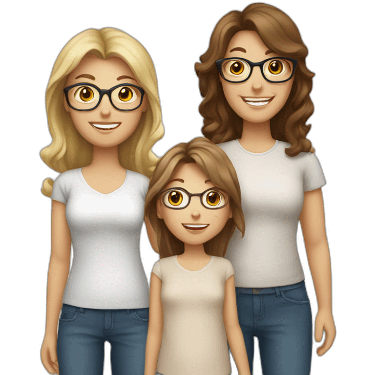 White family of 4, 1 mom with brown hair, 1 big boy with Brown hair, 2 girls with glasses and long blond hair emoji