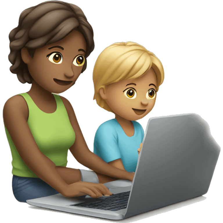 child with laptop and mom next to it emoji