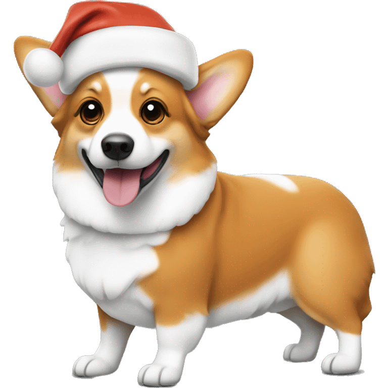 Orange and white corgi wearing a Santa hat emoji