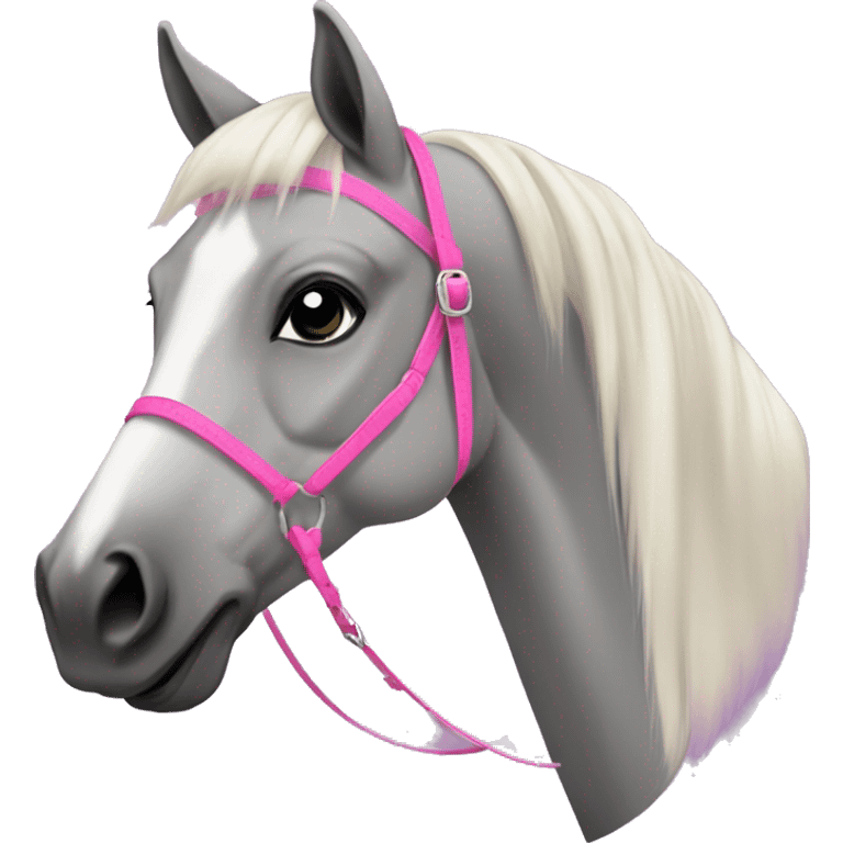 Grey Fjord horse mare with a pink halter emoji