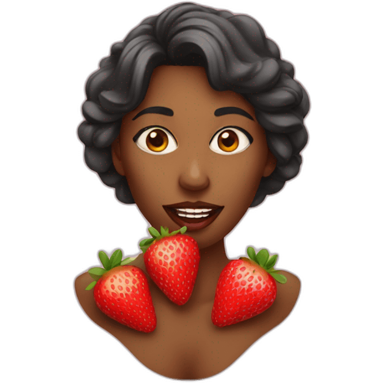 A woman with strawberries in her mouth emoji