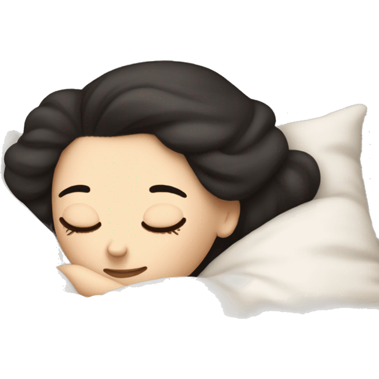 pale white girl dark hair sleeping in bed on pillow emoji