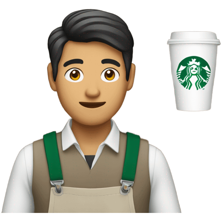 starbucks asian man barista with cup in hand emoji