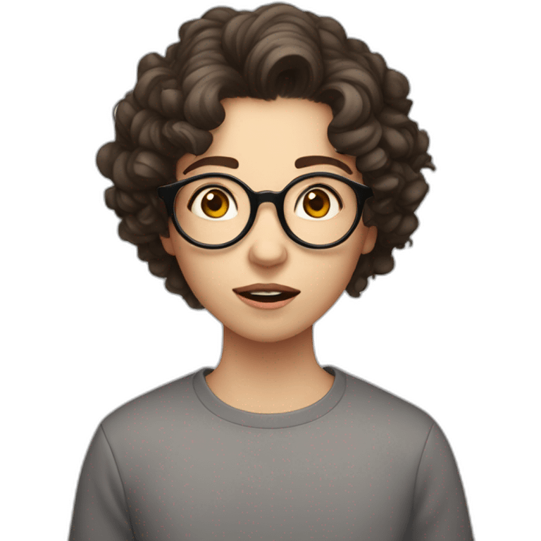 Shocked and Pale skinned teenager with short curly dark brown hair and circle glasses emoji