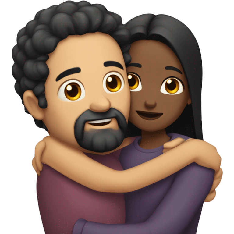 Bald man with black beard and girl with long black hair hug emoji