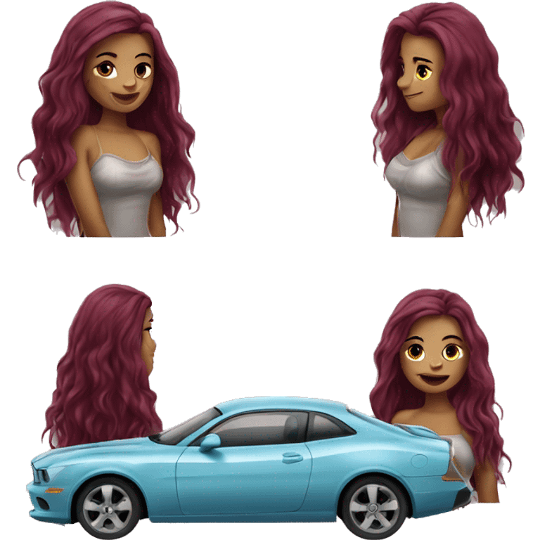 Beautiful tattooed burgundy long haired woman washing a car emoji