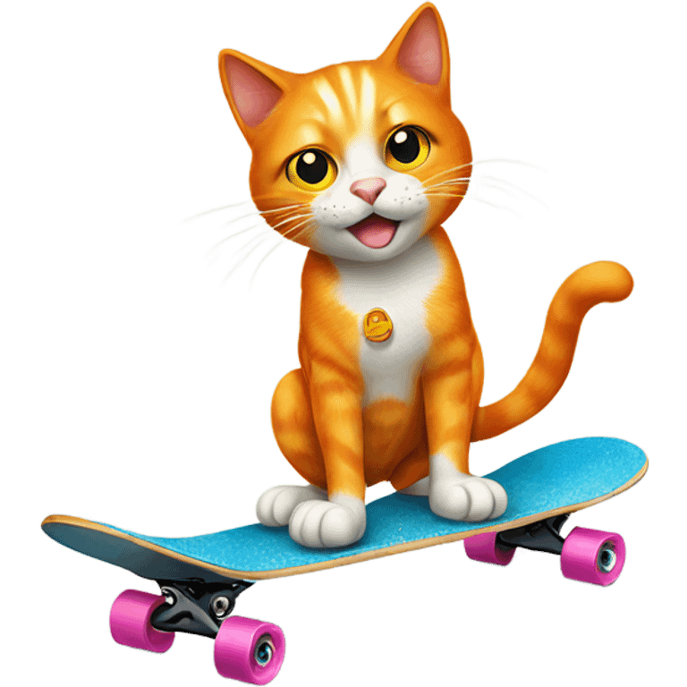 orange cat standing on one paw on a skateboard  emoji