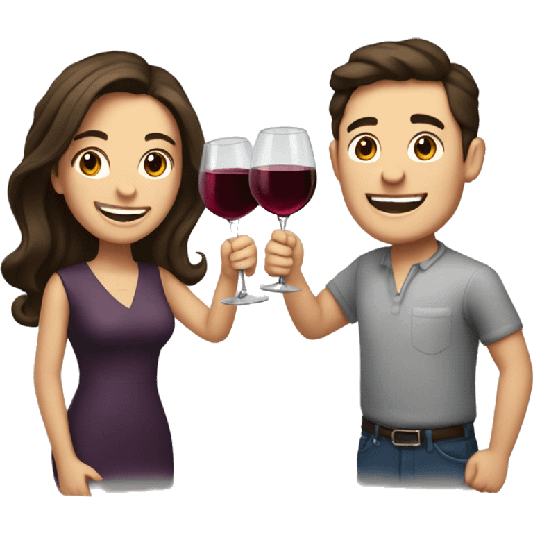 Fair-skinned brunette couple cheers wine emoji