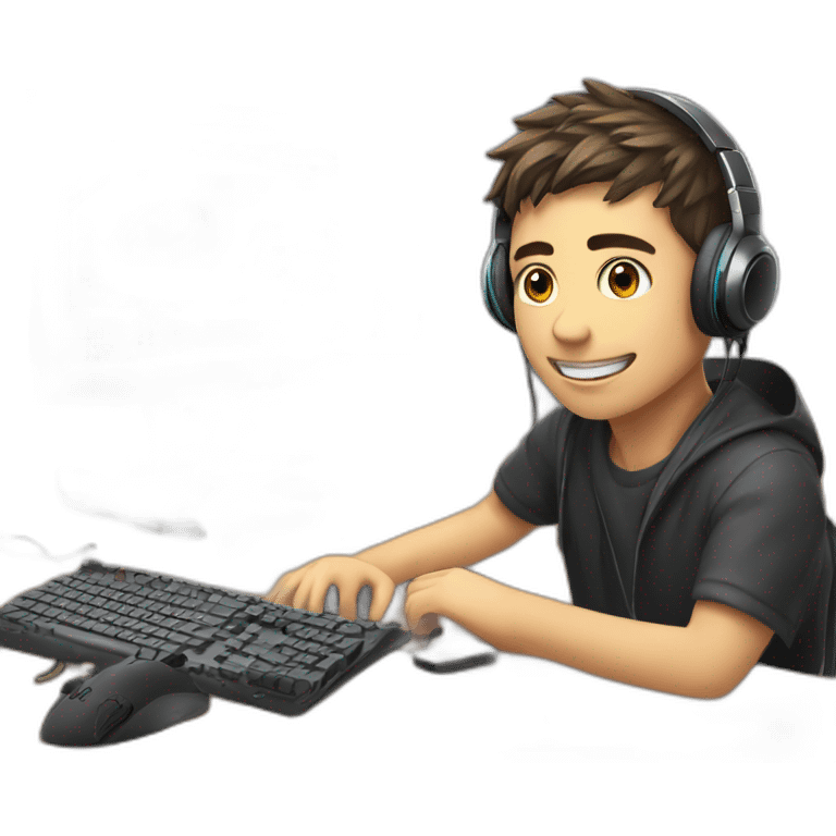 Gaming boy with gaming pc , headphone, mobile emoji