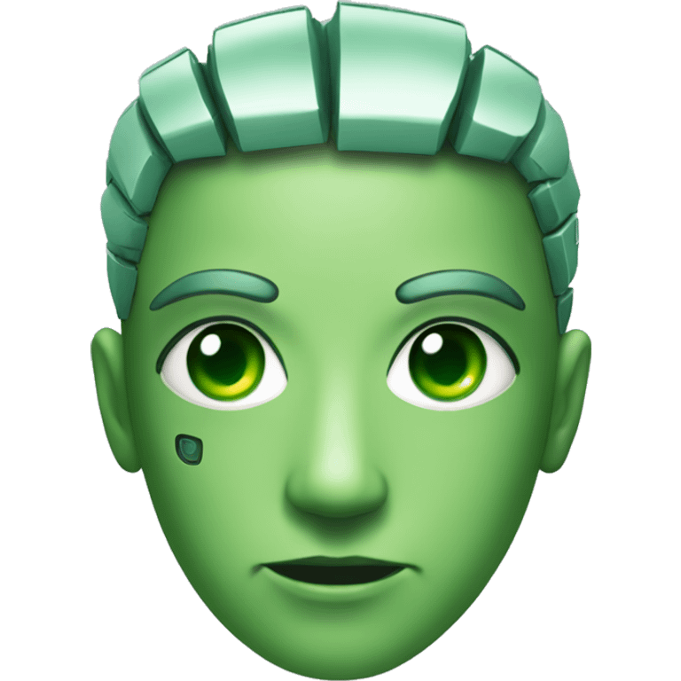 Cyborg head with green eyes and green hair emoji