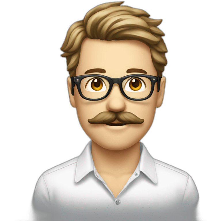 Homme blanc jeune moustache lunettes chemise emoji