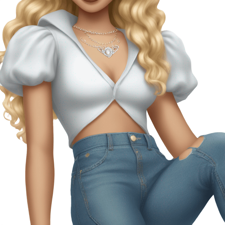 Glinda wearing a Sharkira croc top and short jeans  emoji