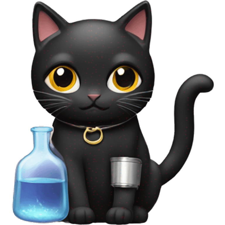 Black cat with flask on her hands emoji