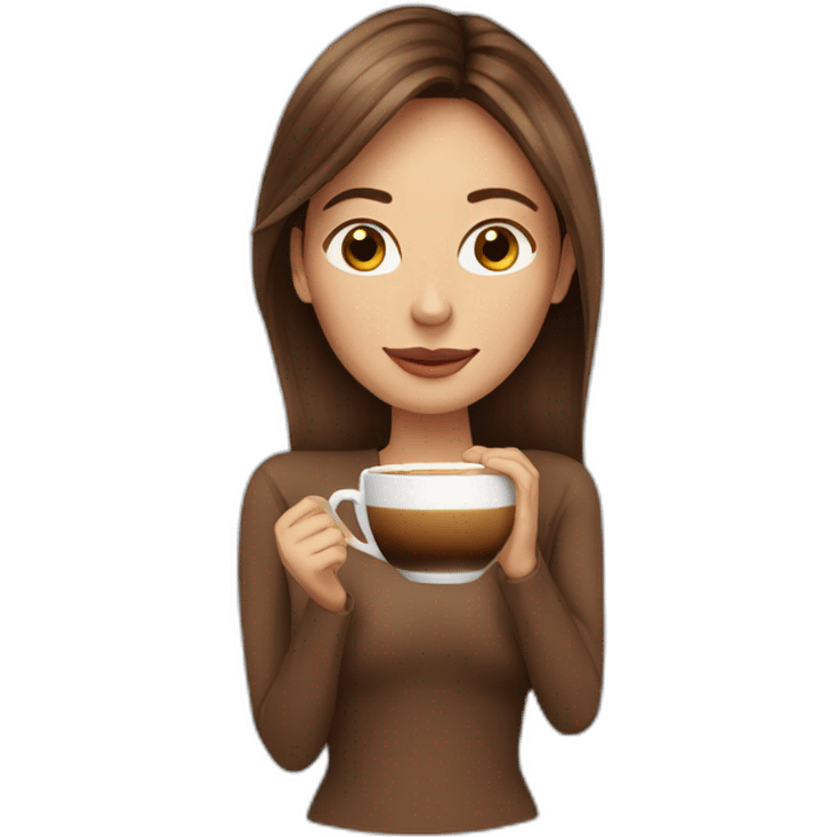 Woman similar to a model with long brown hair drinking cappuccino  emoji