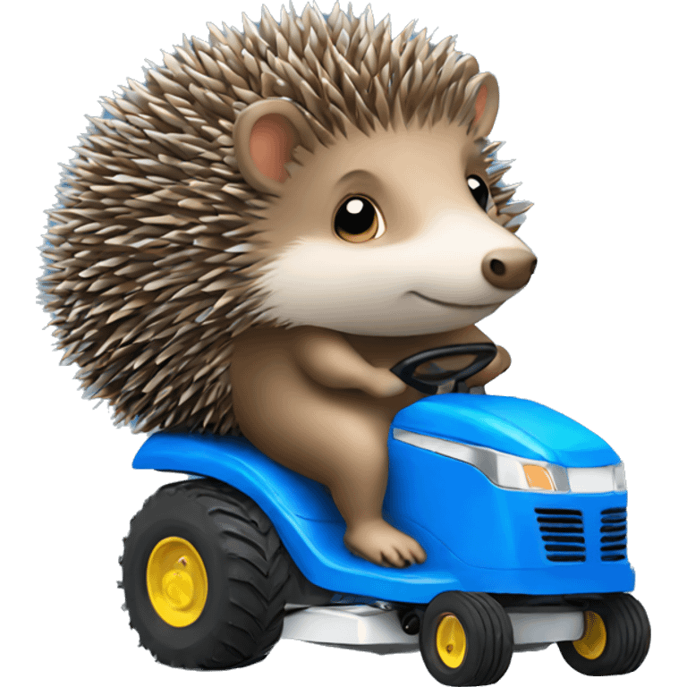 cute hedgehog riding a blue lawn mower emoji