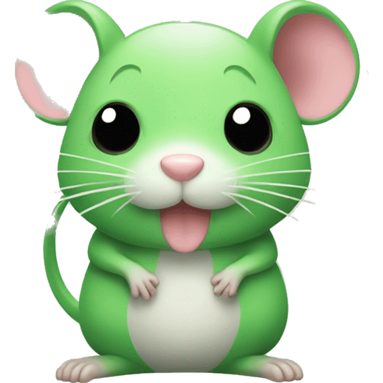 kawaii green rat with lots of hearts around  emoji