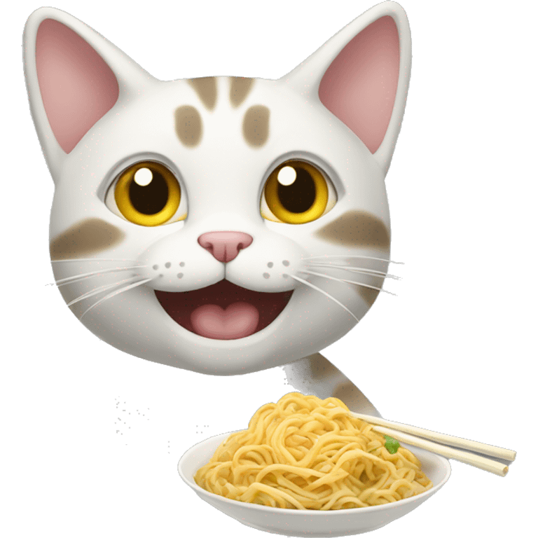 Cat smiling while eating noodles emoji