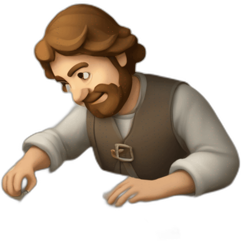 medieval architect working, overseeing a floor plan laid out on a piece of paper emoji