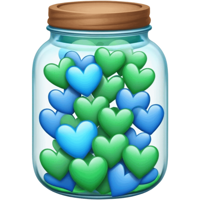 Jar full of blue and green hearts emoji