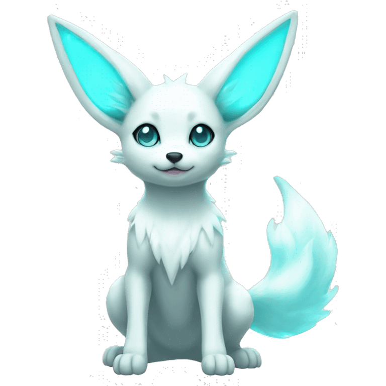 Shiny White Angelic Electric Albino Umbreon. cyan eyes and cyan markings. full body emoji