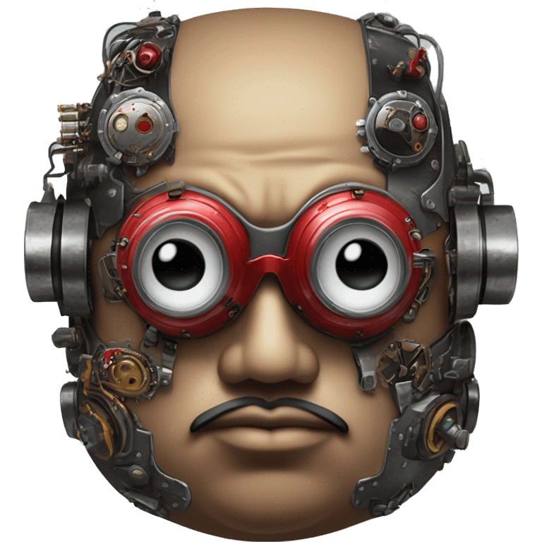 Fat cyborg head with red steampunk goggles, black goatee and circuits emoji