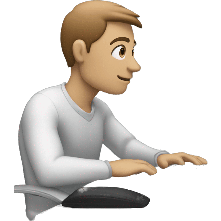 A man sitting in front of his computer patiently waiting for a response emoji