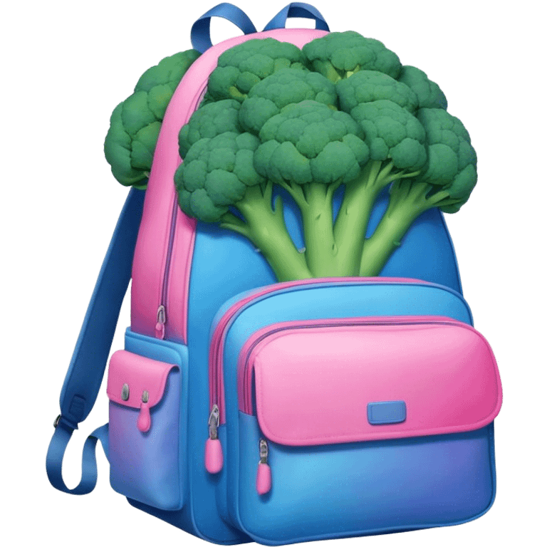 A Big blue backpackfilled with pink ombre broccoli  emoji