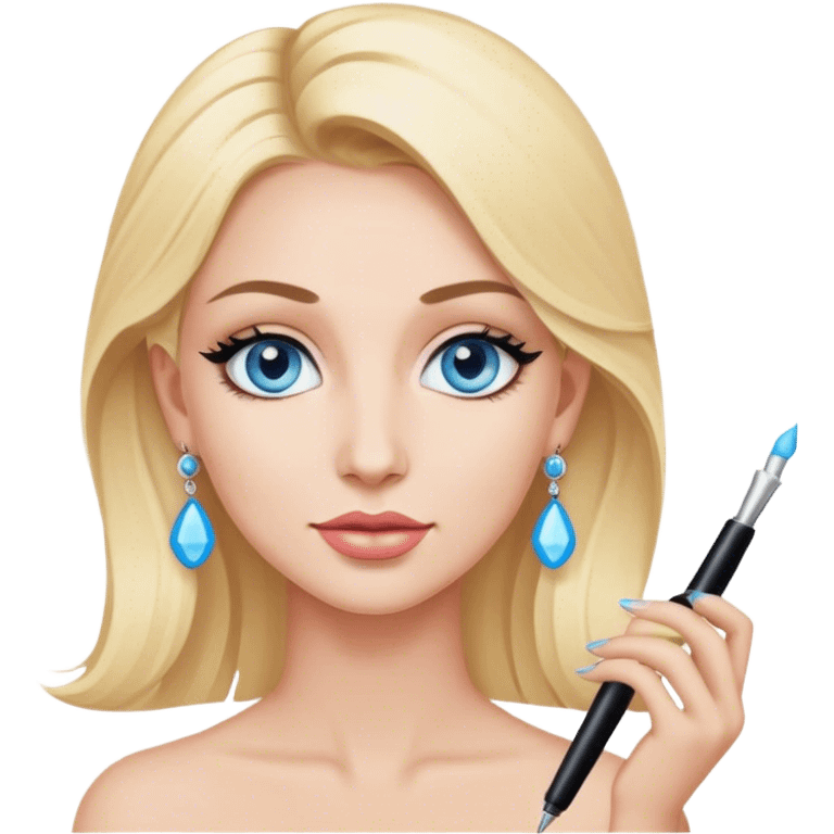 a blonde beautician with blue eyes and long black earrings emoji