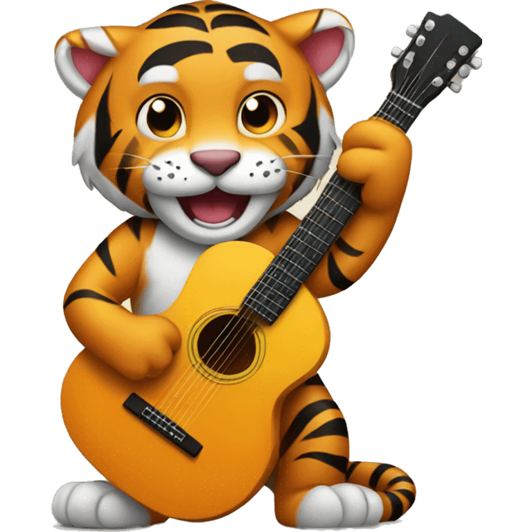 Cute tiger playing guitar emoji