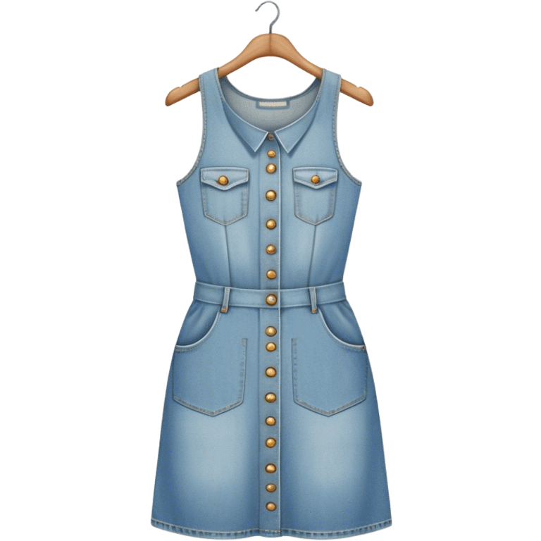 vintage light wash women's denim dress on hanger emoji