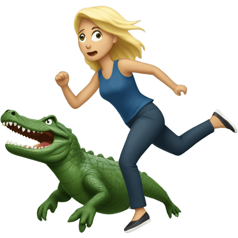 a blonde woman being chased by an alligator  emoji