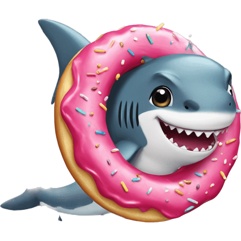 Cute shark puts on a donut for swimming emoji