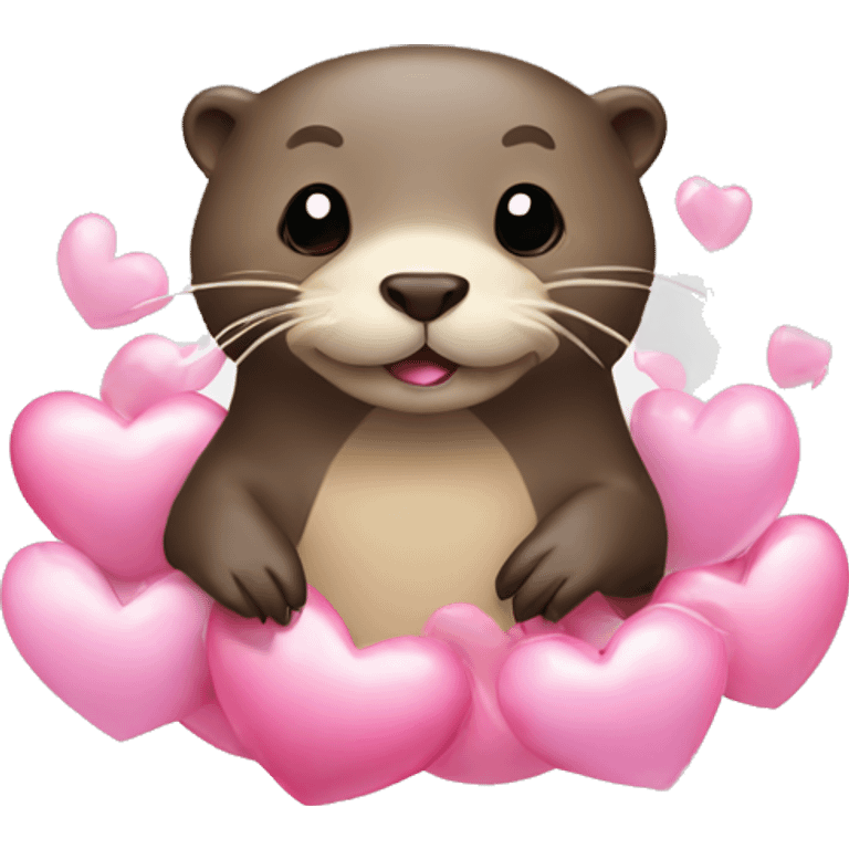 Otter with floating pink hearts around emoji