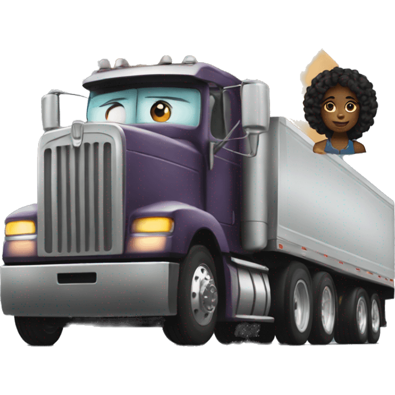 Black girl driving semi truck  emoji