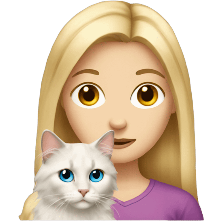 a blonde teenage girl with a ragdoll cat emoji