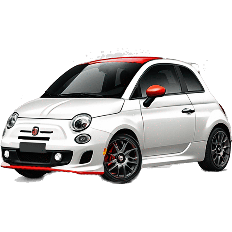 Fiat 500 abarth 2008 blanche , avec un stickers bande rouge sur le coté latéral rouge.  rétroviseur rouge. Jante grise chromé pétale  emoji